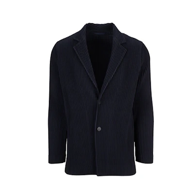 Homme Plissé Issey Miyake Solid Pleated Single-Breasted Blazer Navy Menswear HP55-JD201-75