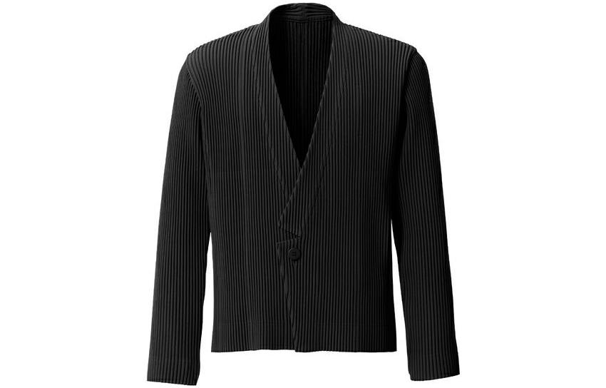 HOMME PLISSÉ ISSEY MIYAKE Solid Pleated V-Neck Long Sleeve Jacket HP03FD102-15
