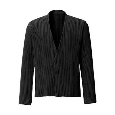 HOMME PLISSÉ ISSEY MIYAKE Solid Pleated V-Neck Long Sleeve Jacket HP03FD102-15
