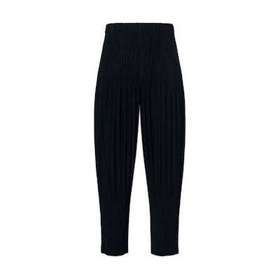 Homme Plissé Issey Miyake SS22 Black Pleated Relaxed Tapered Pants for Men. HP55JF151-15