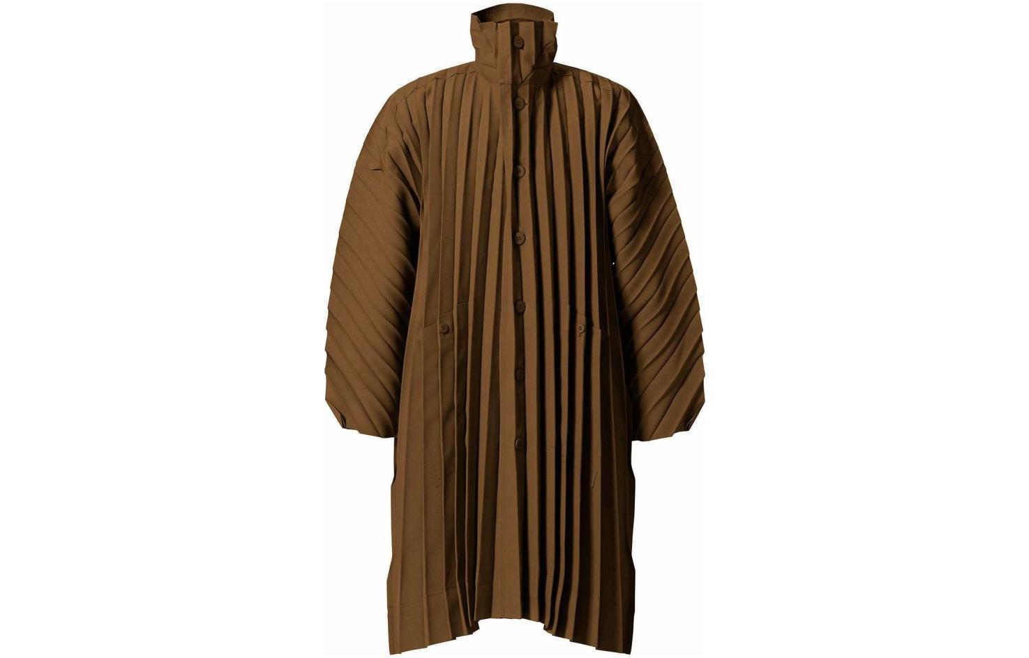 HOMME PLISSÉ ISSEY MIYAKE SS22 Brown Pleated High Neck Button Jacket Men HP21FA310-44