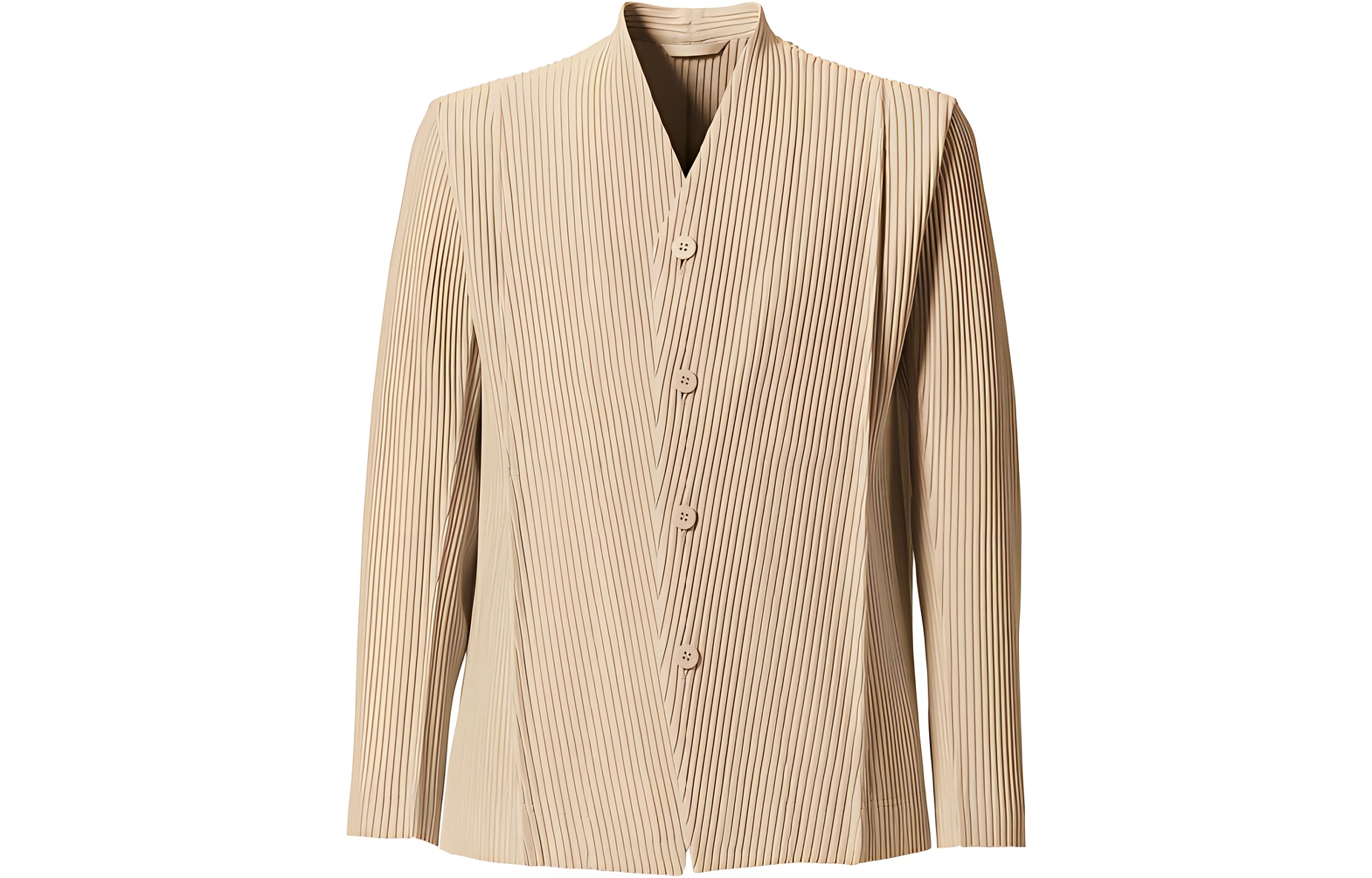 HOMME PLISSÉ ISSEY MIYAKE SS22 Light Beige Pleated Button-Up Jacket HP21JD170-40