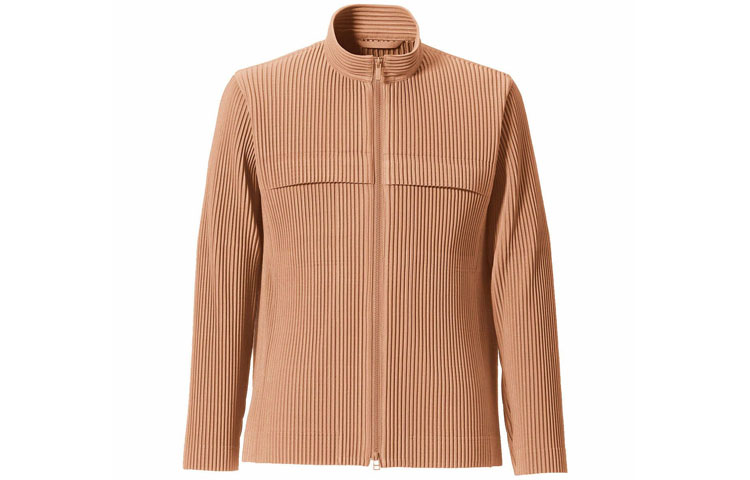 HOMME PLISSÉ ISSEY MIYAKE SS22 Light Beige Pleated Zip Jacket HP21JC174-31