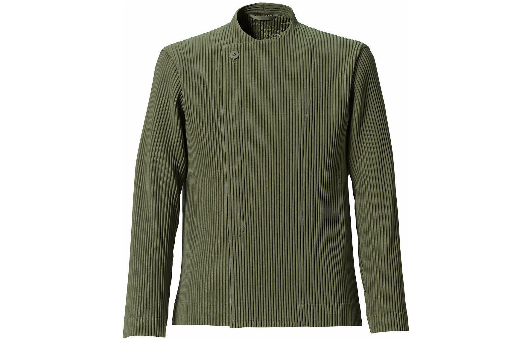 HOMME PLISSÉ ISSEY MIYAKE SS22 Moss Green Pleated Stand Collar Jacket Mens HP21JD166-64