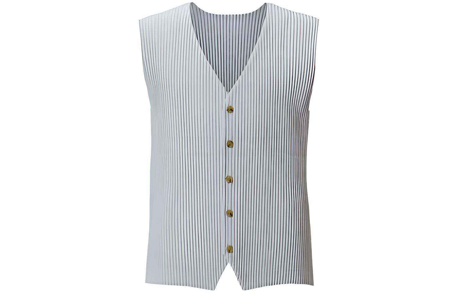Homme Plissé Issey Miyake SS22 Pleated V-Neck Button-Up Vest -  Casualwear HP55JE111-11
