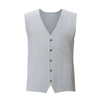 Homme Plissé Issey Miyake SS22 Pleated V-Neck Button-Up Vest - Casualwear HP55JE111-11