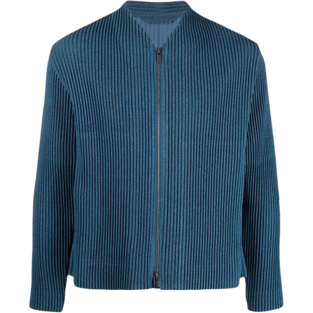 HOMME PLISSÉ ISSEY MIYAKE SS22 Solid Color Zip Ribbed Jacket Men’s Blue HP26FC301-72