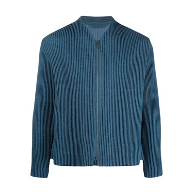 HOMME PLISSÉ ISSEY MIYAKE SS22 Solid Color Zip Ribbed Jacket Men’s Blue HP26FC301-72