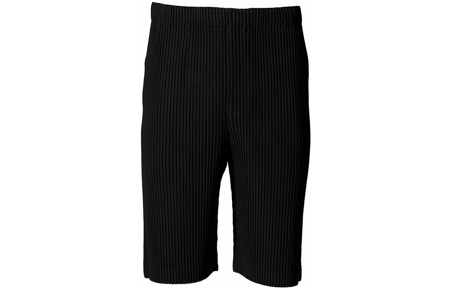 Order Homme Plissé Issey Miyake SS22 黑色男款實心褶直筒短褲 HP21-JF124-15