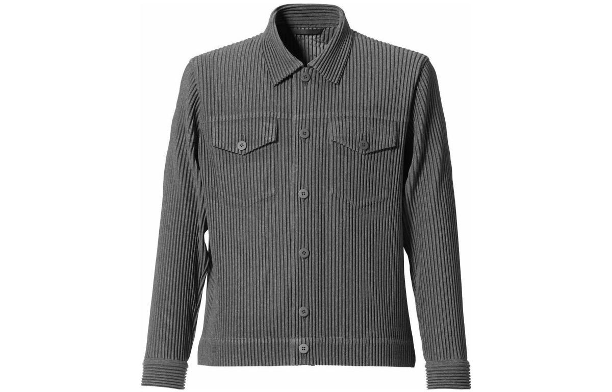 HOMME PLISSÉ ISSEY MIYAKE SS22 Striped Collar Button Jacket Men’s Grey HP21JC140-12