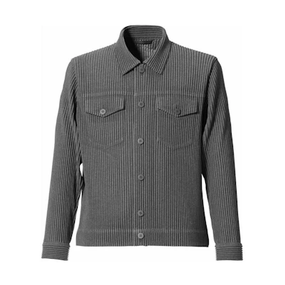 HOMME PLISSÉ ISSEY MIYAKE SS22 Striped Collar Button Jacket Men’s Grey HP21JC140-12