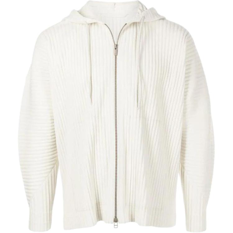 HOMME PLISSÉ ISSEY MIYAKE SS22 White Ribbed Zip Hoodie Jacket HP26JL150-03