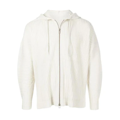 HOMME PLISSÉ ISSEY MIYAKE SS22 White Ribbed Zip Hoodie Jacket HP26JL150-03