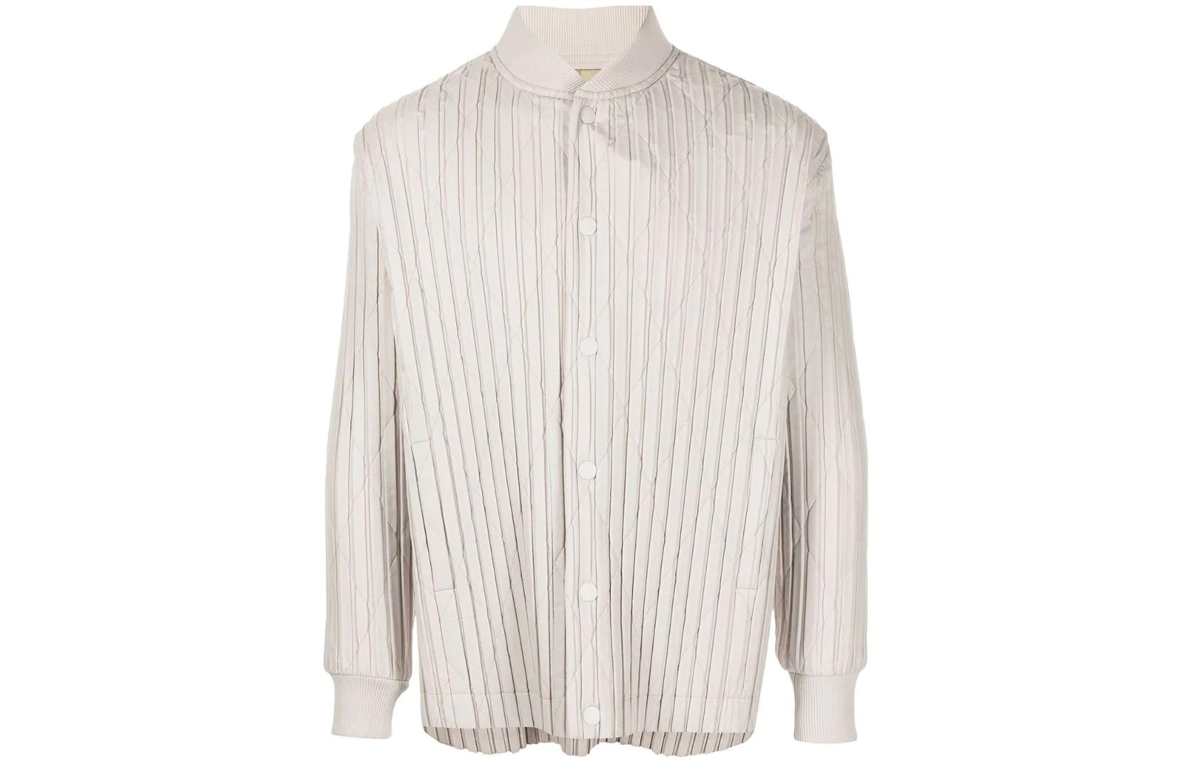 HOMME PLISSÉ ISSEY MIYAKE SS22 White Striped Loose-Fit Jacket HP18FC32104-CREAM