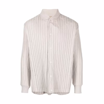 HOMME PLISSÉ ISSEY MIYAKE SS22 White Striped Loose-Fit Jacket HP18FC32104-CREAM