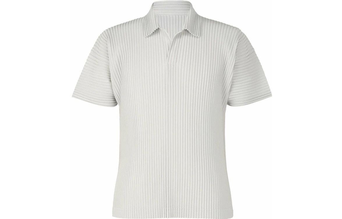 Homme Plissé Issey Miyake SS23  Grey Solid Pleated Short Sleeve Polo HP55JM330-11
