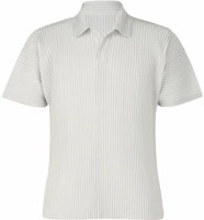 Homme Plissé Issey Miyake SS23 Grey Solid Pleated Short Sleeve Polo HP55JM330-11 Homme Plissé Issey Miyake SS23 Grey Solid Pleated Short Sleeve Polo HP55JM330-11
