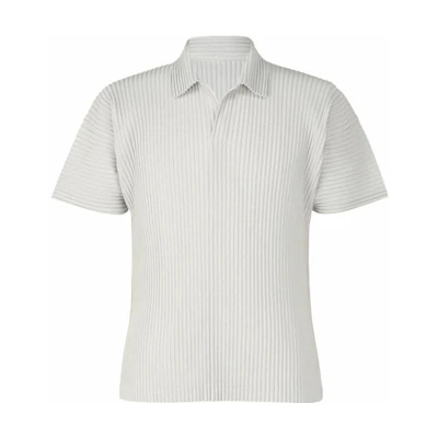 Homme Plissé Issey Miyake SS23 Grey Solid Pleated Short Sleeve Polo HP55JM330-11