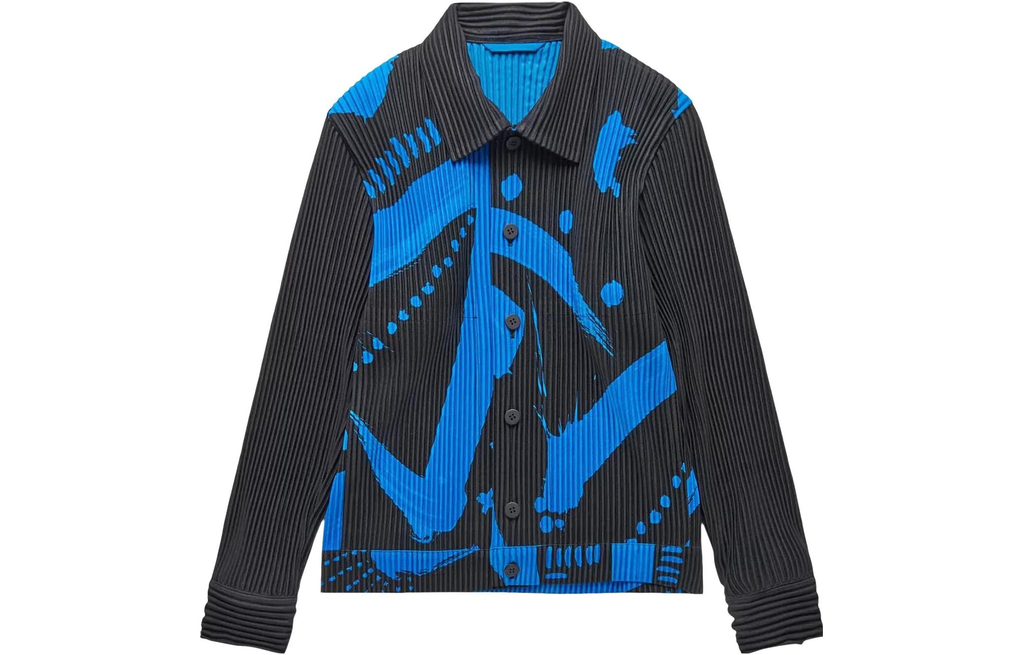 HOMME PLISSÉ ISSEY MIYAKE SS23 Abstract Print Contrast Button-Up Jacket Black HP08JC230-72
