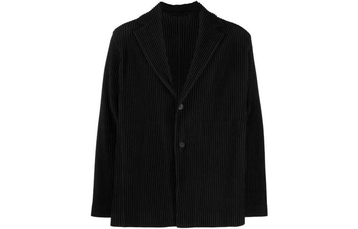 HOMME PLISSÉ ISSEY MIYAKE SS23 Black Cuban Collar Button-Up Jacket HP36JD301-15