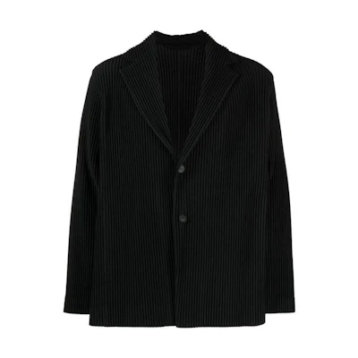HOMME PLISSÉ ISSEY MIYAKE SS23 Black Cuban Collar Button-Up Jacket HP36JD301-15