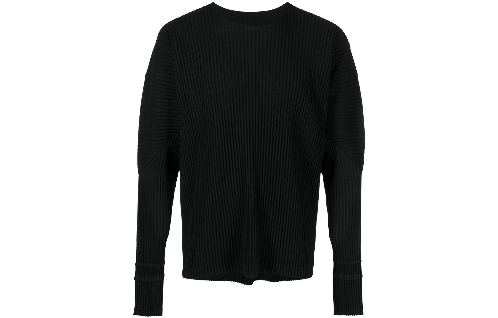 Homme Plissé Issey Miyake SS23 Black Pleated Long Sleeve Pullover Tee . HP28JK118-15