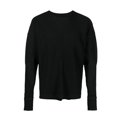 Homme Plissé Issey Miyake SS23 Black Pleated Long Sleeve Pullover Tee . HP28JK118-15