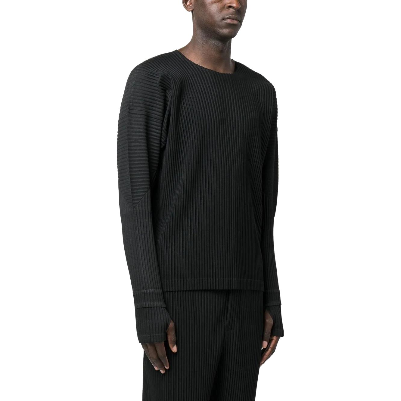 Purchase Homme Plissé Issey Miyake SS23 黑色褶襇長袖圓領上衣。 HP28JK118-15