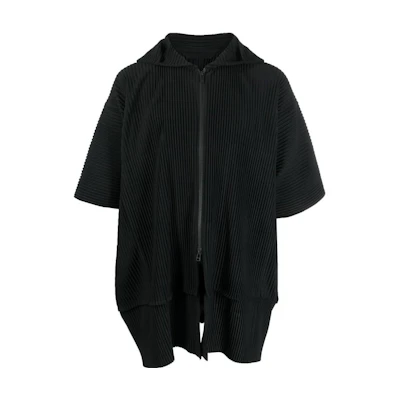HOMME PLISSÉ ISSEY MIYAKE SS23 Black Pleated Zip-Up Hooded Jacket HP28JL105-15