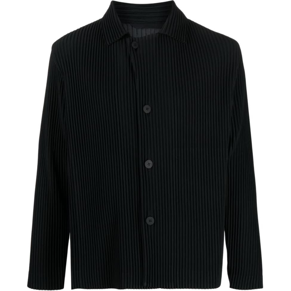 HOMME PLISSÉ ISSEY MIYAKE SS23 Black Solid Shirt Collar Jacket HP36JD151-15