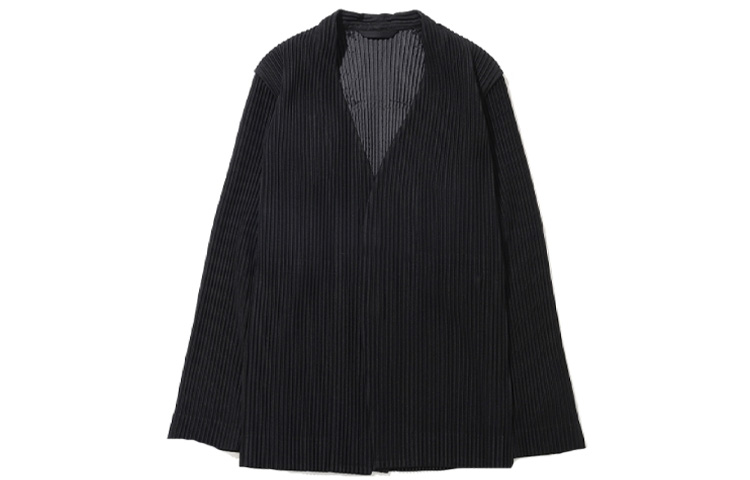 HOMME PLISSÉ ISSEY MIYAKE SS23 Black V-Neck Long Sleeve Jacket for Men HP36JD155-15