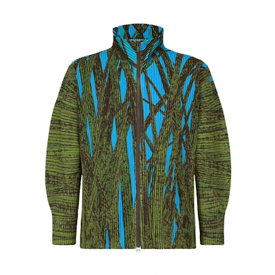 HOMME PLISSÉ ISSEY MIYAKE SS23 Color Block High Neck Zip Jacket Green Mens HP36JL165-62