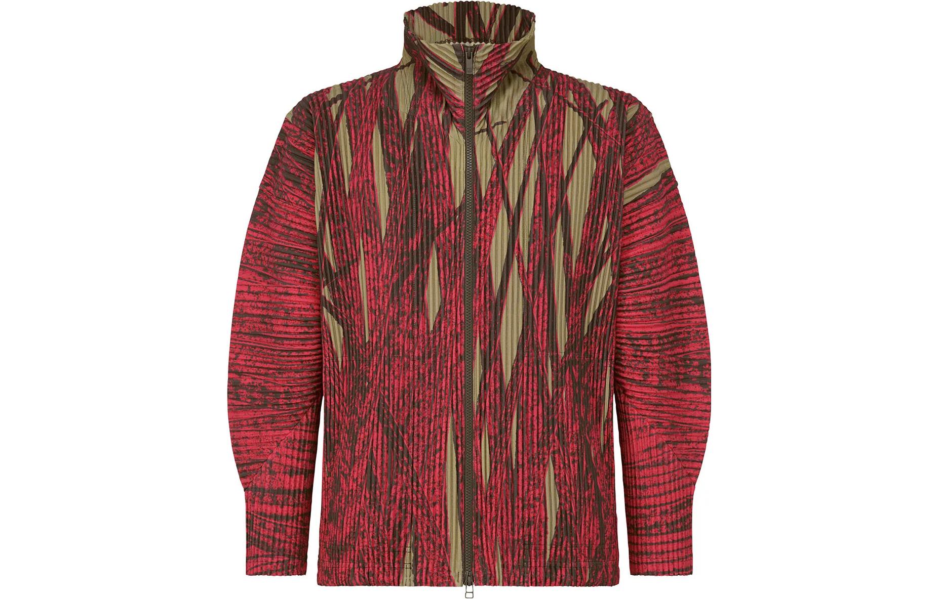 HOMME PLISSÉ ISSEY MIYAKE SS23 Grass Print Mandarin Collar Jacket Red () HP36JL165-24