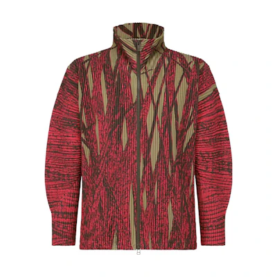 HOMME PLISSÉ ISSEY MIYAKE SS23 Grass Print Mandarin Collar Jacket Red () HP36JL165-24