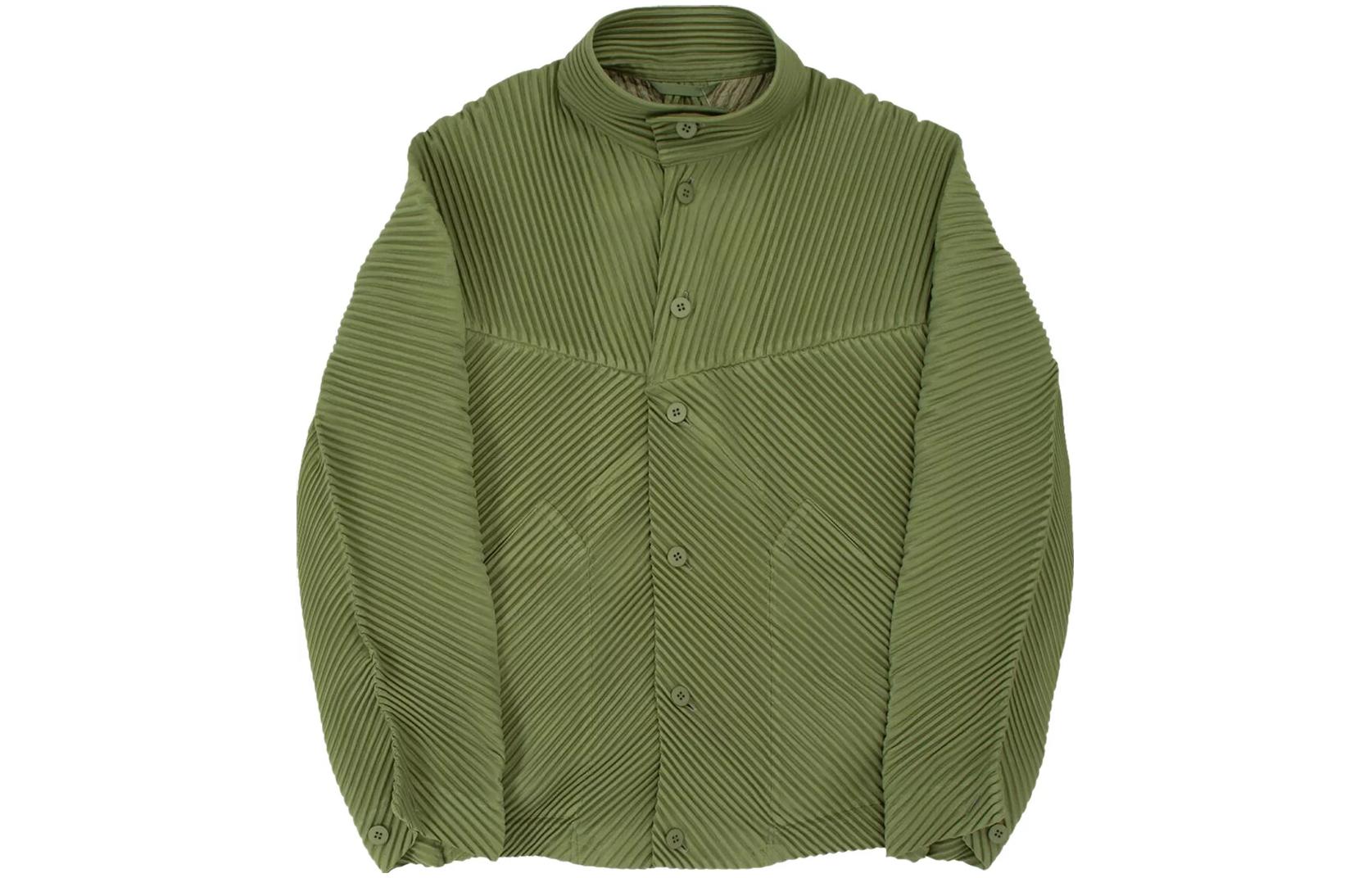 HOMME PLISSÉ ISSEY MIYAKE SS23 Green High Neck Button-Up Jacket Mens HP36JC110-64