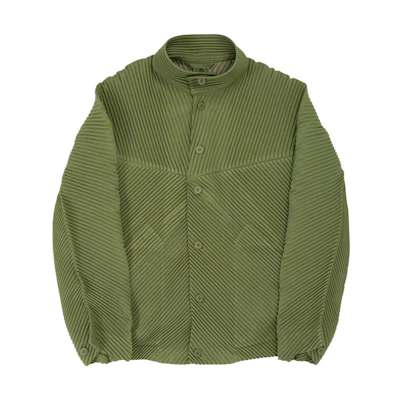 HOMME PLISSÉ ISSEY MIYAKE SS23 Green High Neck Button-Up Jacket Mens HP36JC110-64