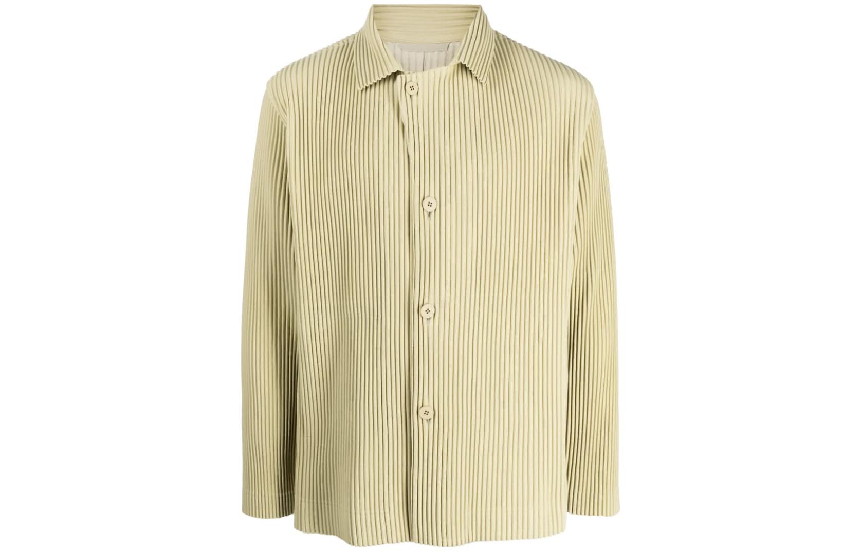 HOMME PLISSÉ ISSEY MIYAKE SS23 Green Solid Collared Shirt Jacket HP36JD151-60