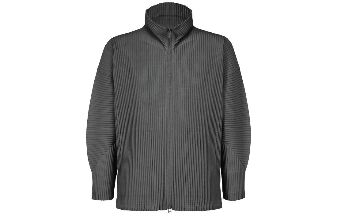 HOMME PLISSÉ ISSEY MIYAKE SS23 Grey Zip-Up Collared Jacket Men’s Long Sleeve HP36JL114-17