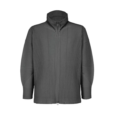 HOMME PLISSÉ ISSEY MIYAKE SS23 Grey Zip-Up Collared Jacket Men’s Long Sleeve HP36JL114-17