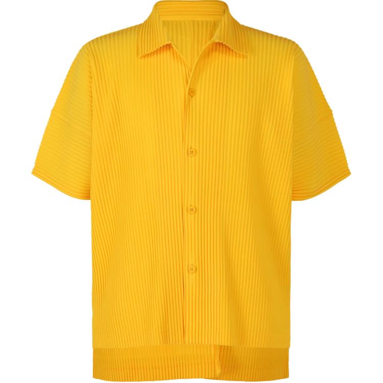 Homme Plissé Issey Miyake SS24  Yellow Pleated Short-Sleeve Shirt. HP48JJ102-52