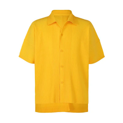 Homme Plissé Issey Miyake SS24 Yellow Pleated Short-Sleeve Shirt. HP48JJ102-52