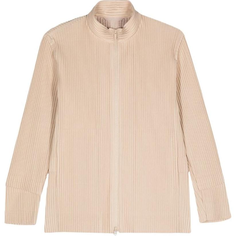 Homme Plissé Issey Miyake SS24 Beige Pleated Zip-Up Bomber Jacket . HP46JC170-45