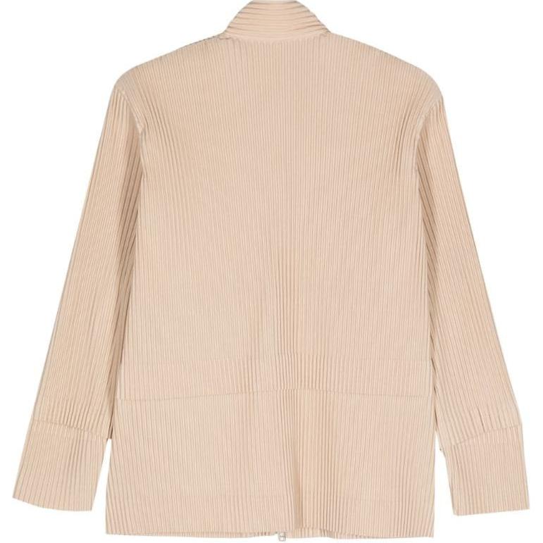 Lookbook 옴므 플리세 이세이 미야케 SS24 베이지 플리츠 집업 봄버 재킷. HP46JC170-45