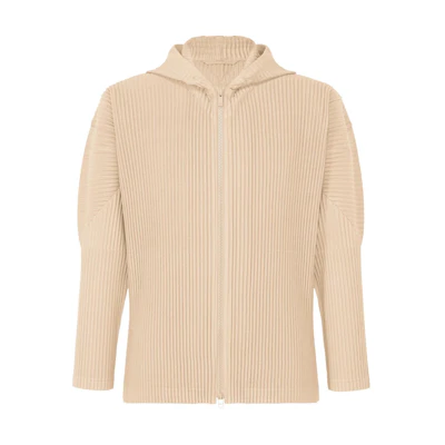 HOMME PLISSÉ ISSEY MIYAKE SS24 Beige Pleated Zip Hoodie Jacket Menswear HP46JL116-45