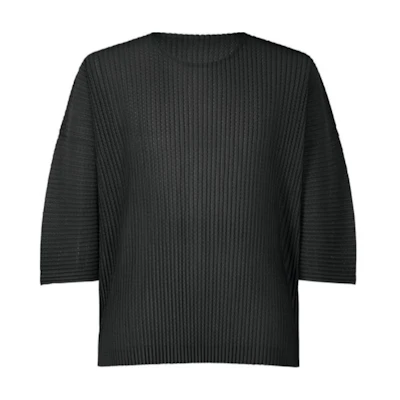 Homme Plissé Issey Miyake SS24 Black Crewneck 3/4 Sleeve Pullover Tee HP46JK191-15