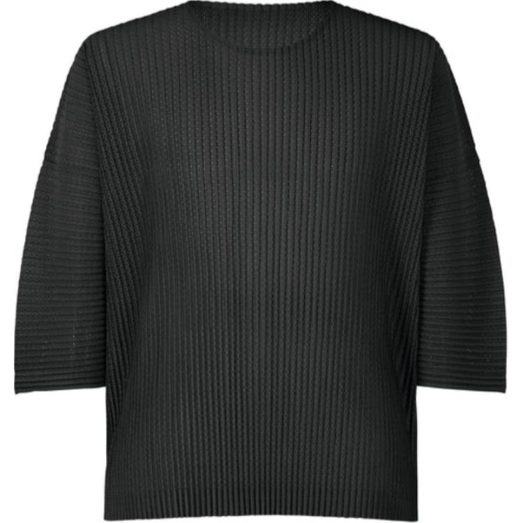 Order Homme Plissé Issey Miyake SS24 黑色七分袖圓領上衣 HP46JK191-15