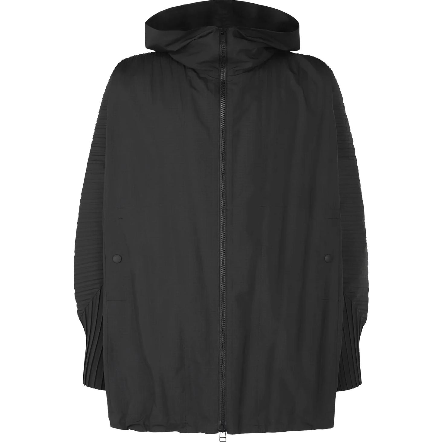 HOMME PLISSÉ ISSEY MIYAKE SS24 Black Pleated Hooded Jacket for Men HP46FC276-15