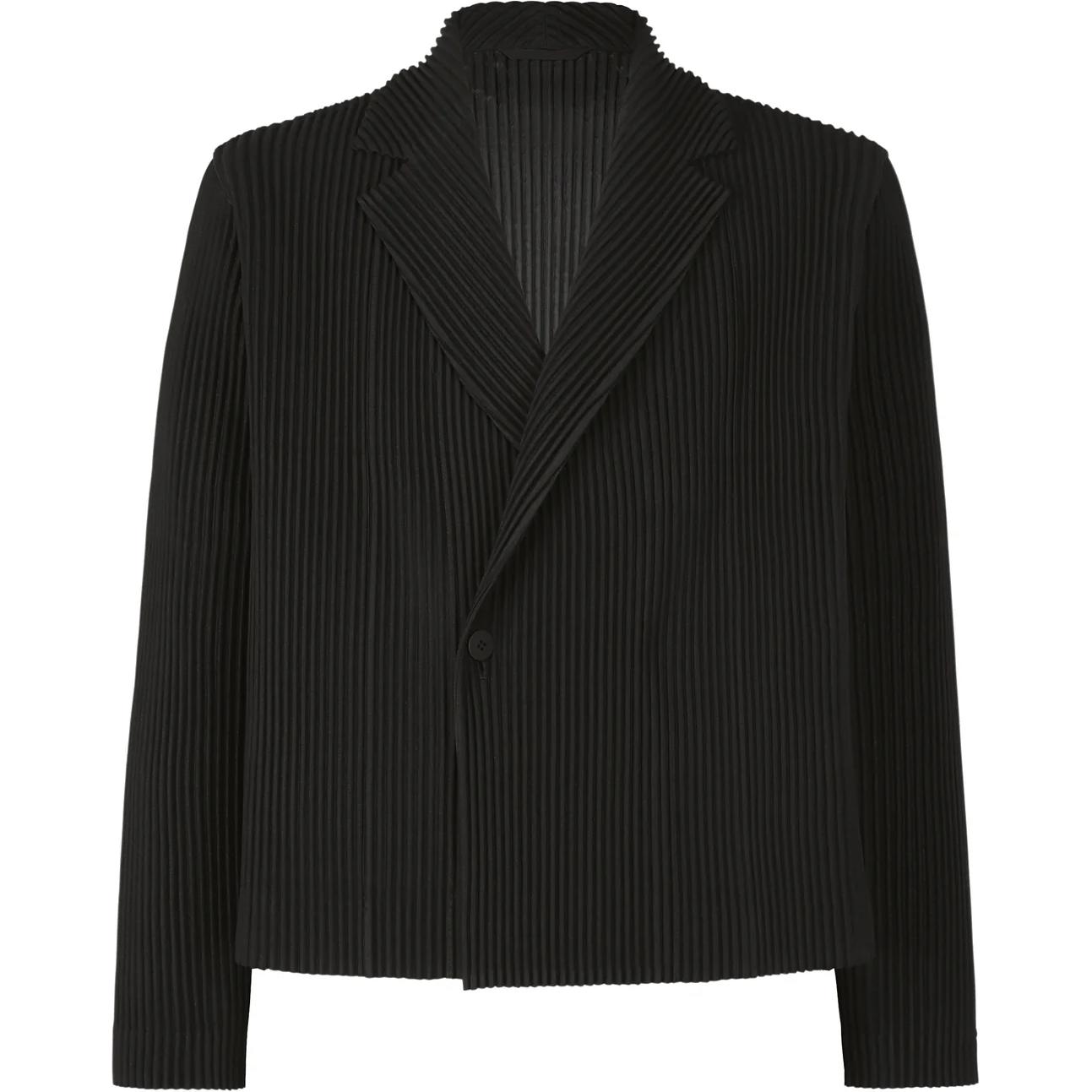 HOMME PLISSÉ ISSEY MIYAKE SS24 Black Pleated Long Sleeve Jacket for Men HP46JD156-15