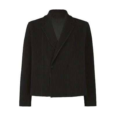 HOMME PLISSÉ ISSEY MIYAKE SS24 Black Pleated Long Sleeve Jacket for Men HP46JD156-15