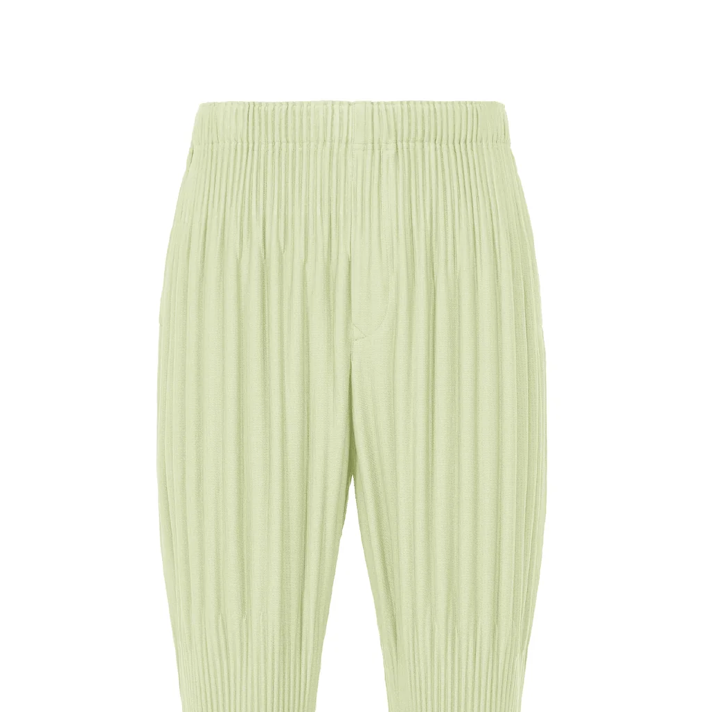 Lookbook Homme Plissé Issey Miyake SS24 綠色百褶錐形褲附側口袋。 HP46JF119-61